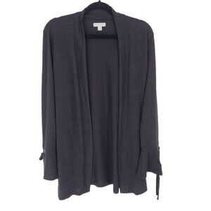 Charter Club womens large black open front long cardigan tie bell sleeve